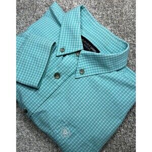 Ariat Pro Series Boys Size 14-16 Long Sleeve Button Up Shirt Green Check